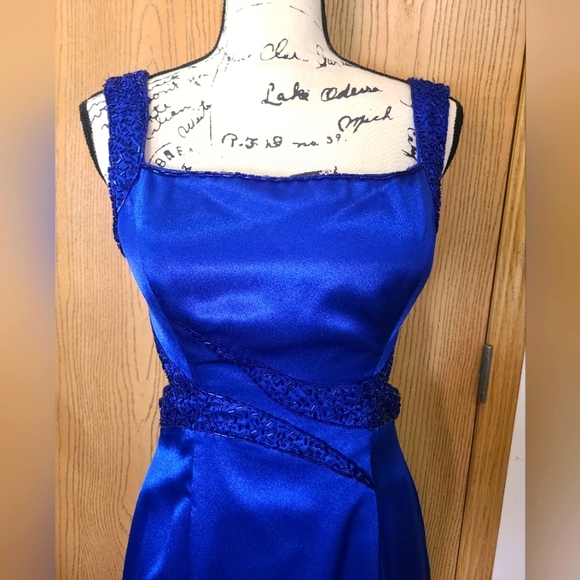 Vintage 90s y2k simple satin beaded cutout square neckline prom formal dress - Picture 2 of 8